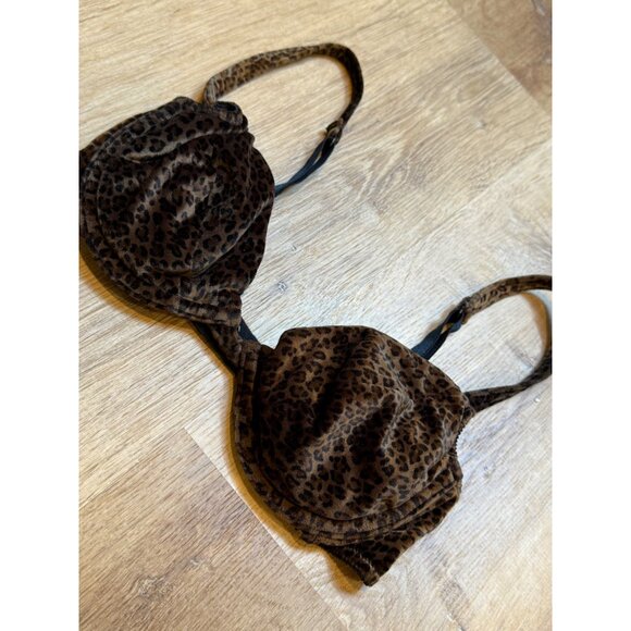 Vintage 1996 Victorias Secret 34B Leopard Print Velour Underwire Push Up Bra 34B - Picture 2 of 6